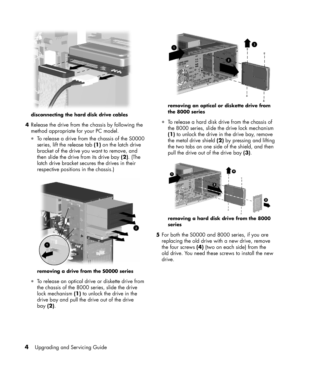 HP S7300CL manual Disconnecting the hard disk drive cables 