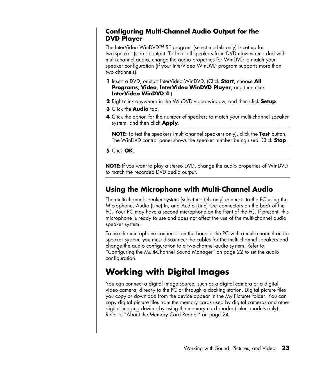 HP SR1151NX, SA4000Z (P8657M), SA4000T (P8657L) Working with Digital Images, Using the Microphone with Multi-Channel Audio 