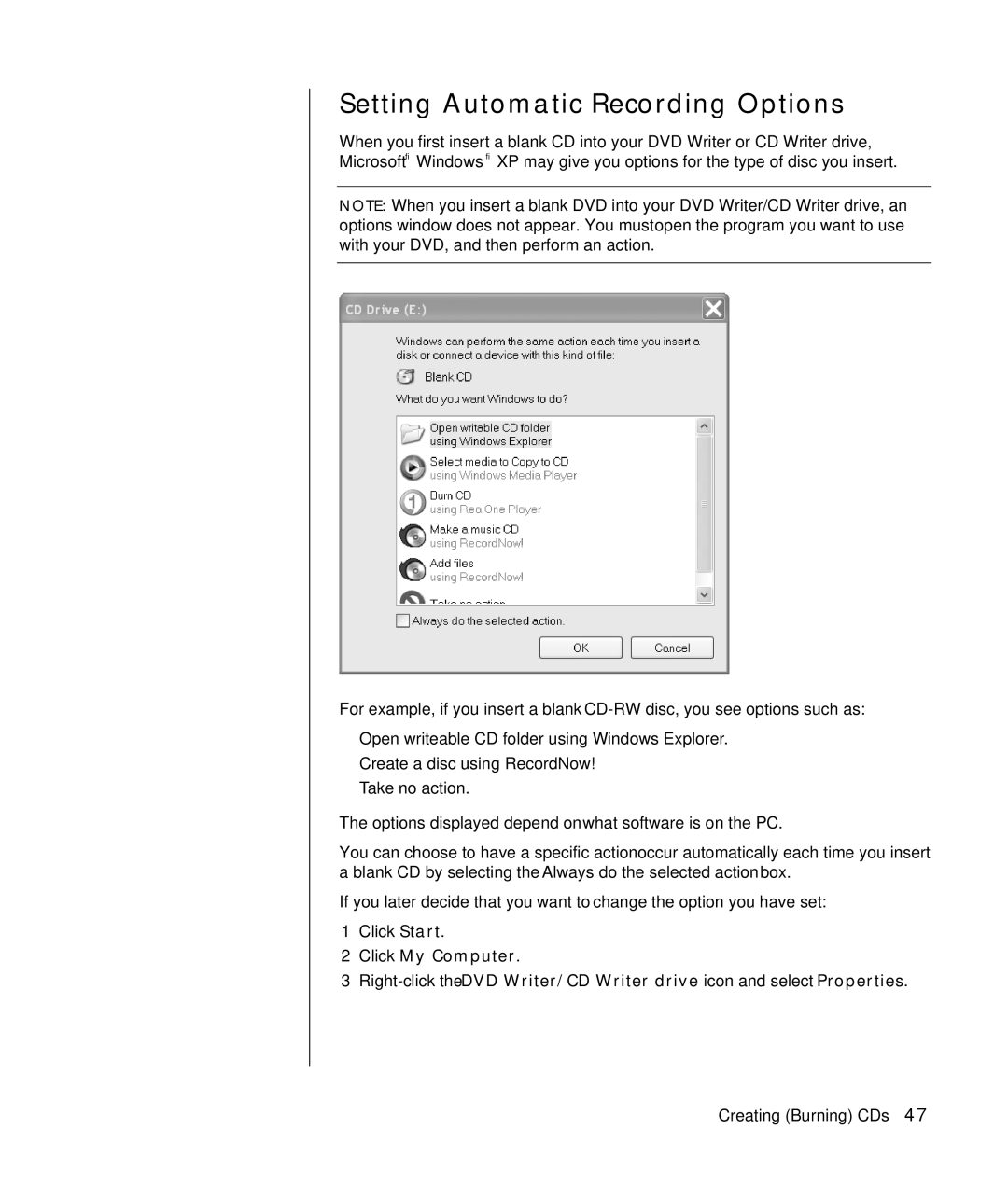 HP SR1126NX, SA4000Z (P8657M), SA4000T (P8657L), SR1103WM, SR1102BD, SR1114NX, SR1115CL Setting Automatic Recording Options 