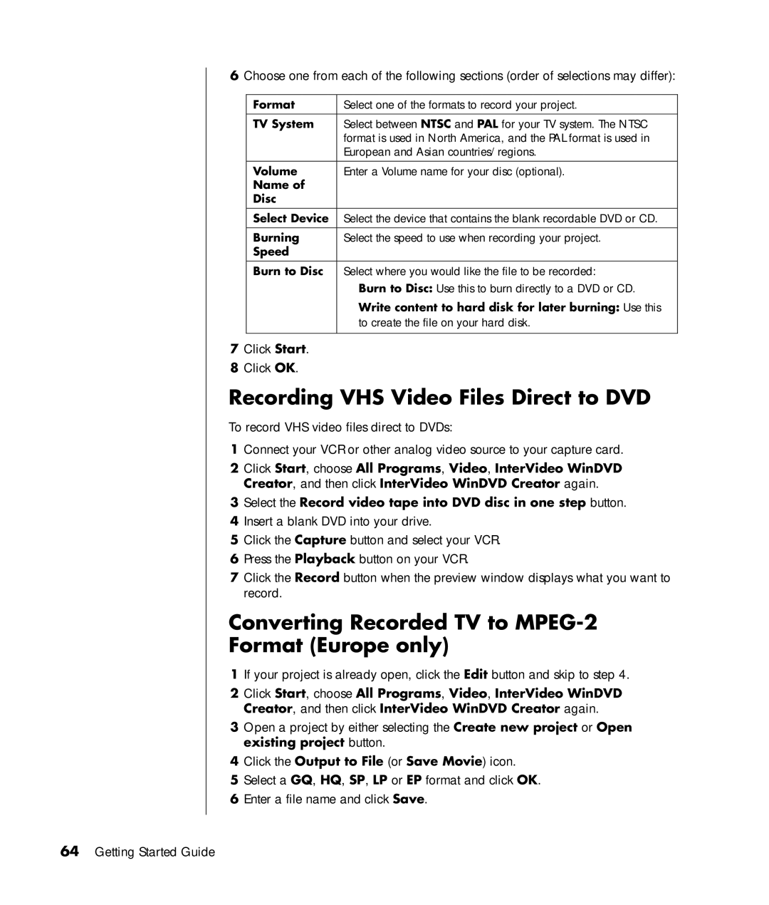 HP SR1150NX, SA4000Z (P8657M) Recording VHS Video Files Direct to DVD, Converting Recorded TV to MPEG-2 Format Europe only 