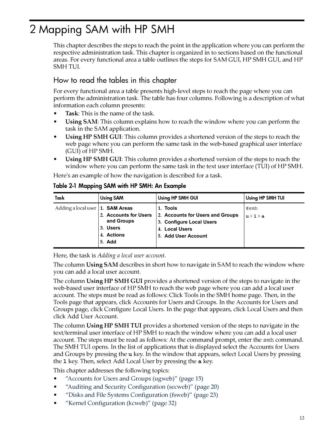 HP SAM- SMH -UX 11i manual Mapping SAM with HP SMH An Example 