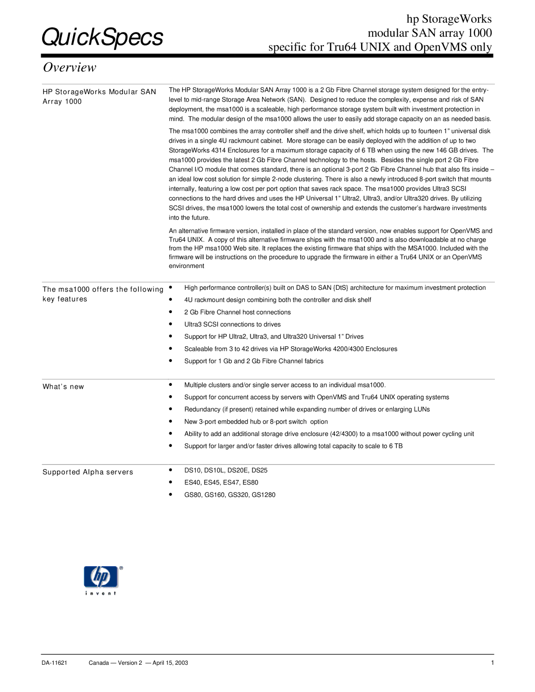 HP SAN Array 1000 manual Overview 