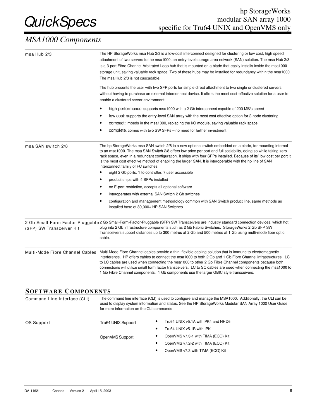 HP SAN Array 1000 manual Software Components 