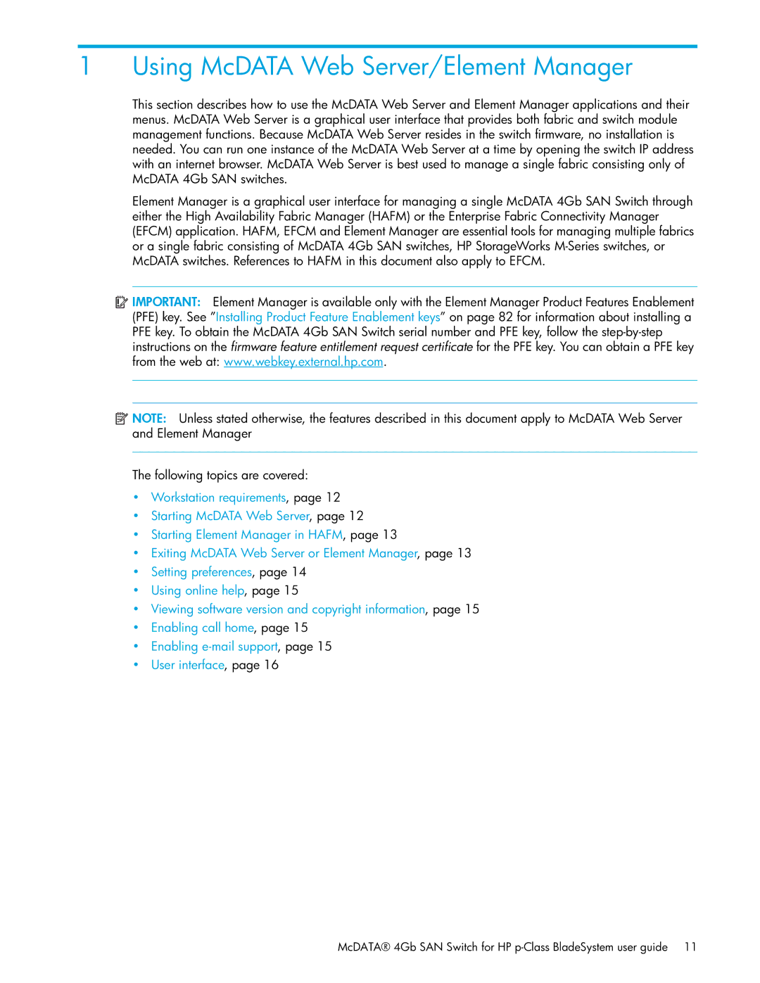 HP SAN manual Using McDATA Web Server/Element Manager 