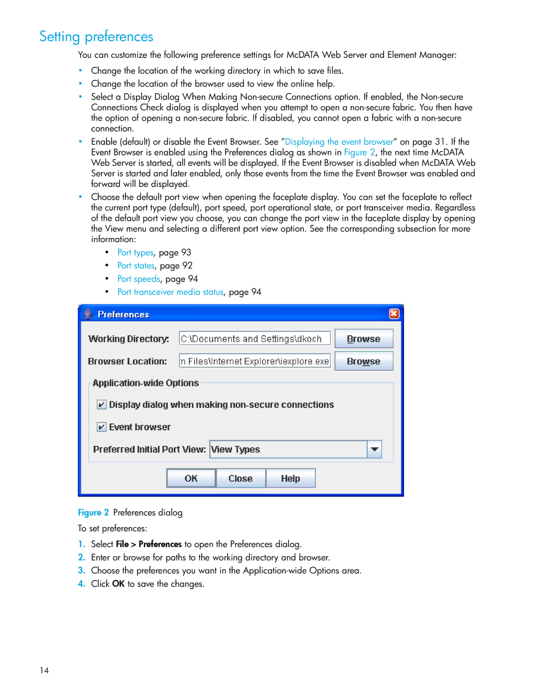 HP SAN manual Setting preferences 