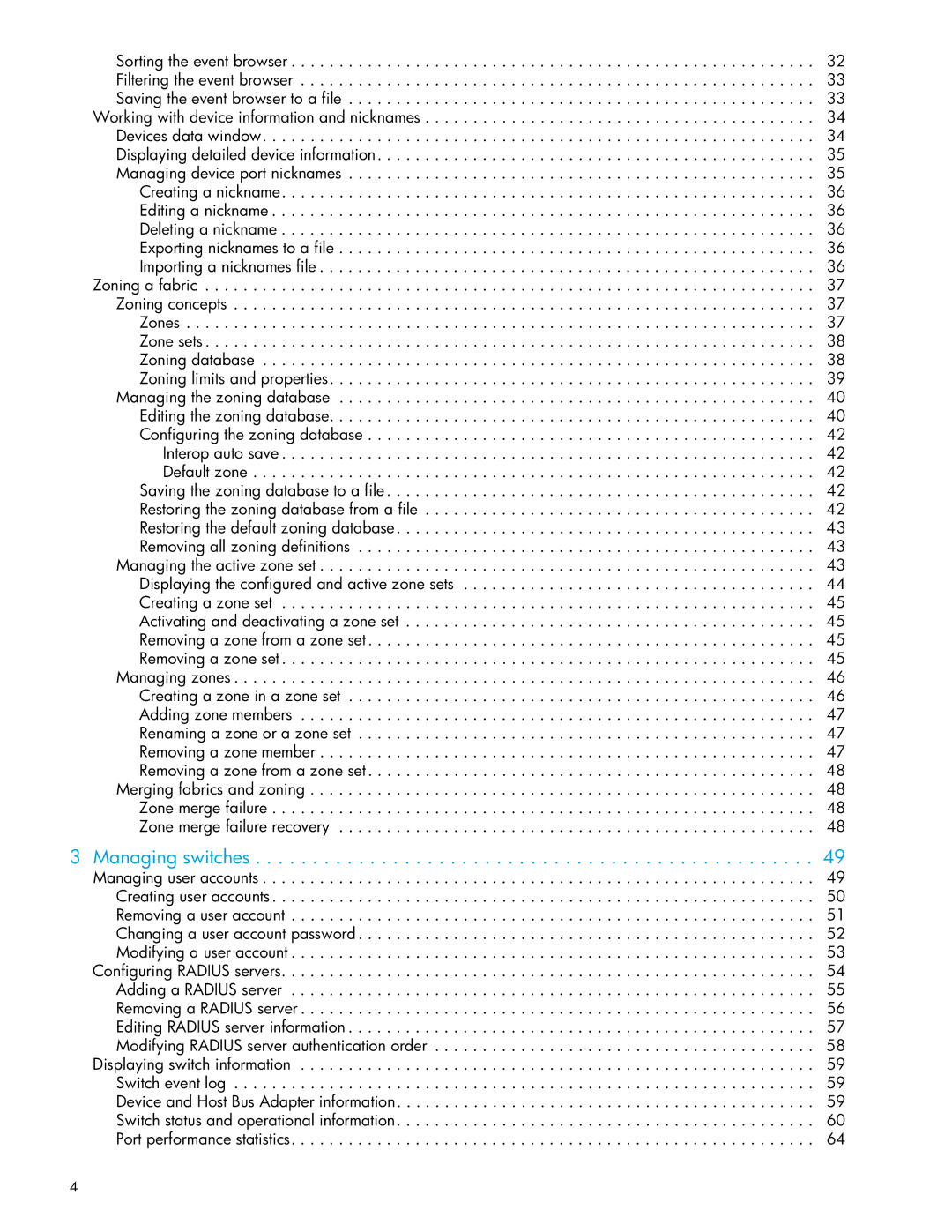 HP SAN manual Managing switches 