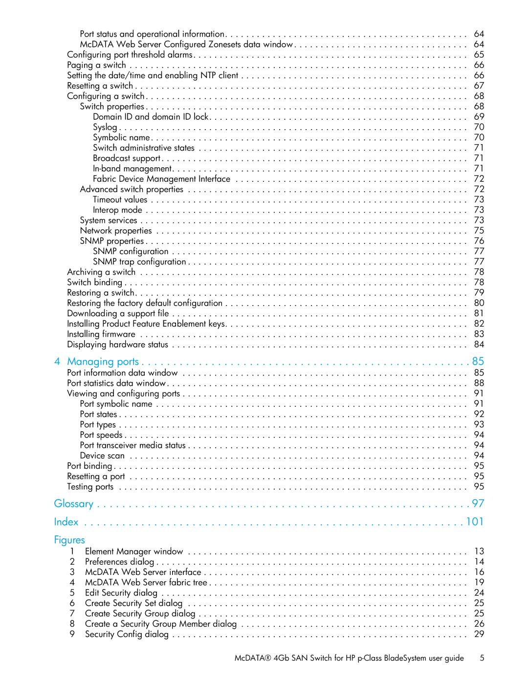 HP SAN manual Managing ports, Glossary Index 