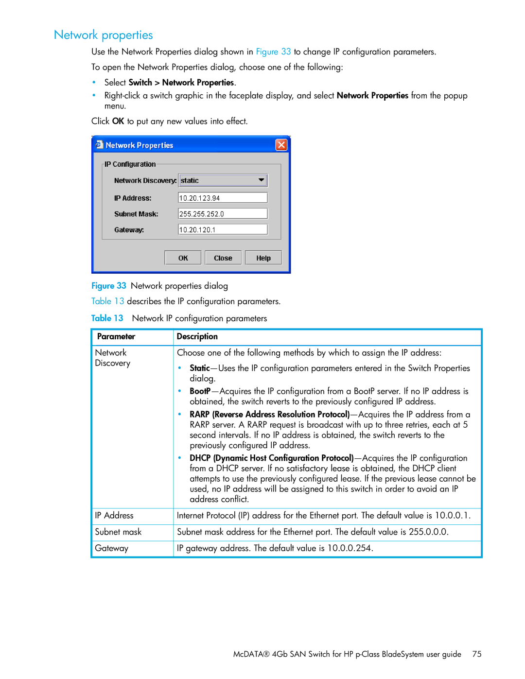 HP SAN manual Network properties 