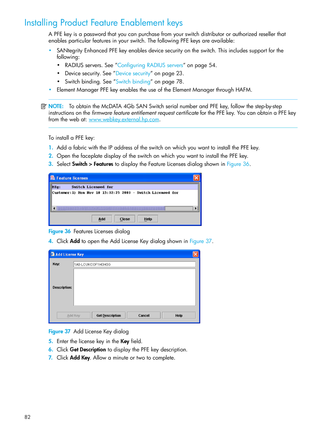 HP SAN manual Installing Product Feature Enablement keys 