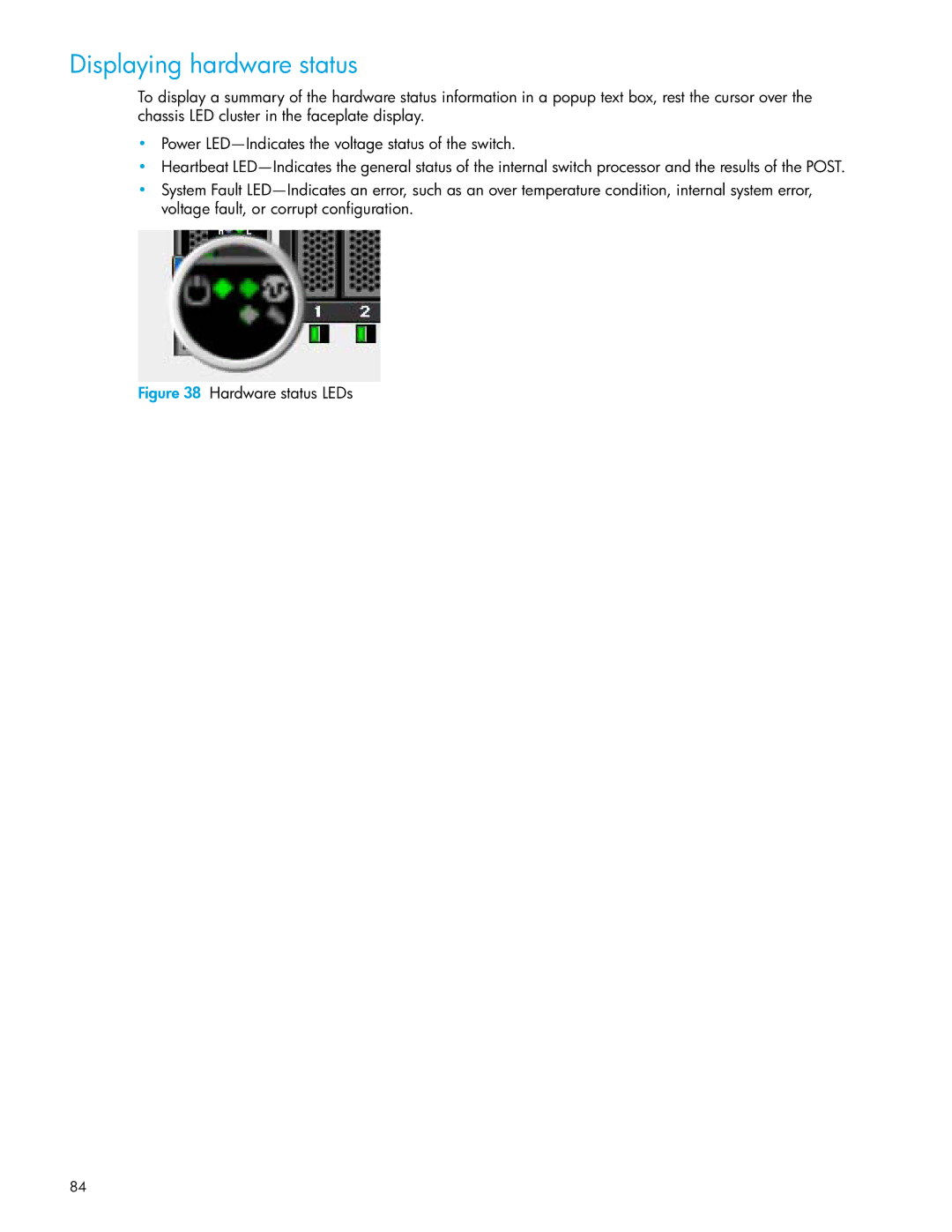 HP SAN manual Displaying hardware status, Hardware status LEDs 