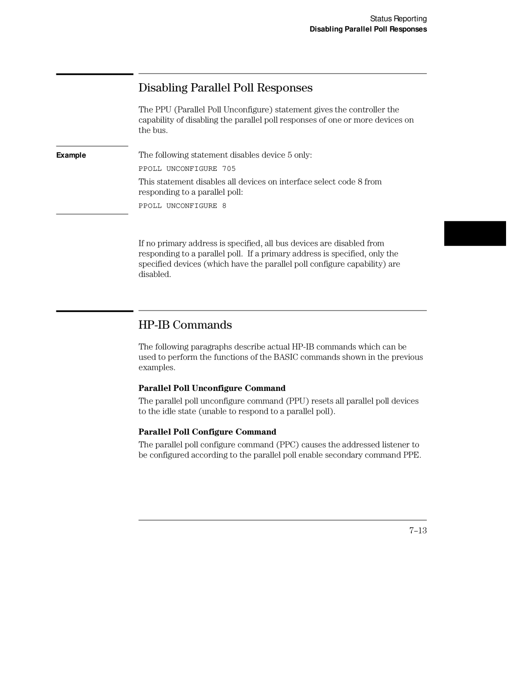 HP Sander 16500C manual Disabling Parallel Poll Responses, HP-IB Commands, Parallel Poll Unconfigure Command 