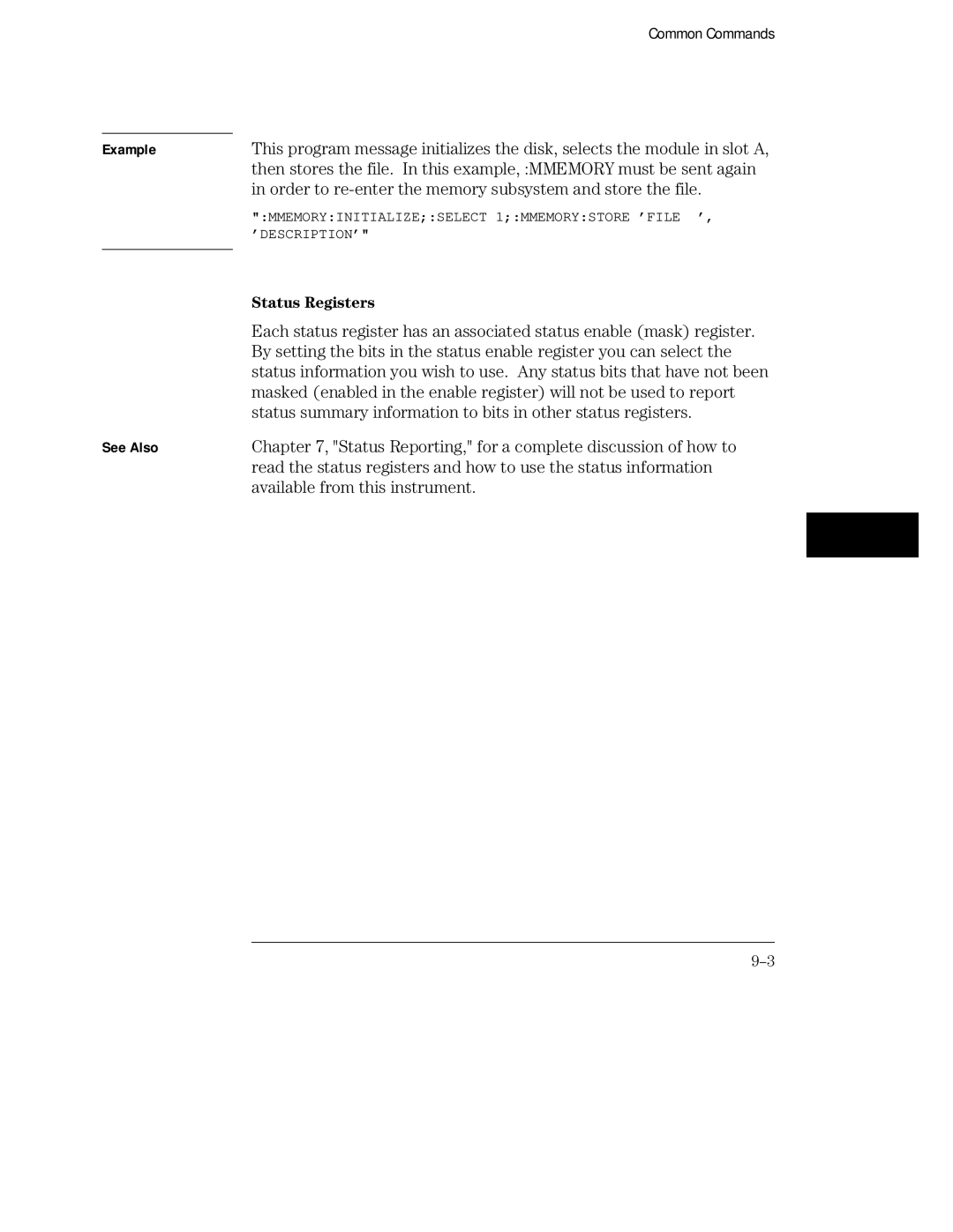 HP Sander 16500C manual Order to re-enter the memory subsystem and store the file, Status Registers 