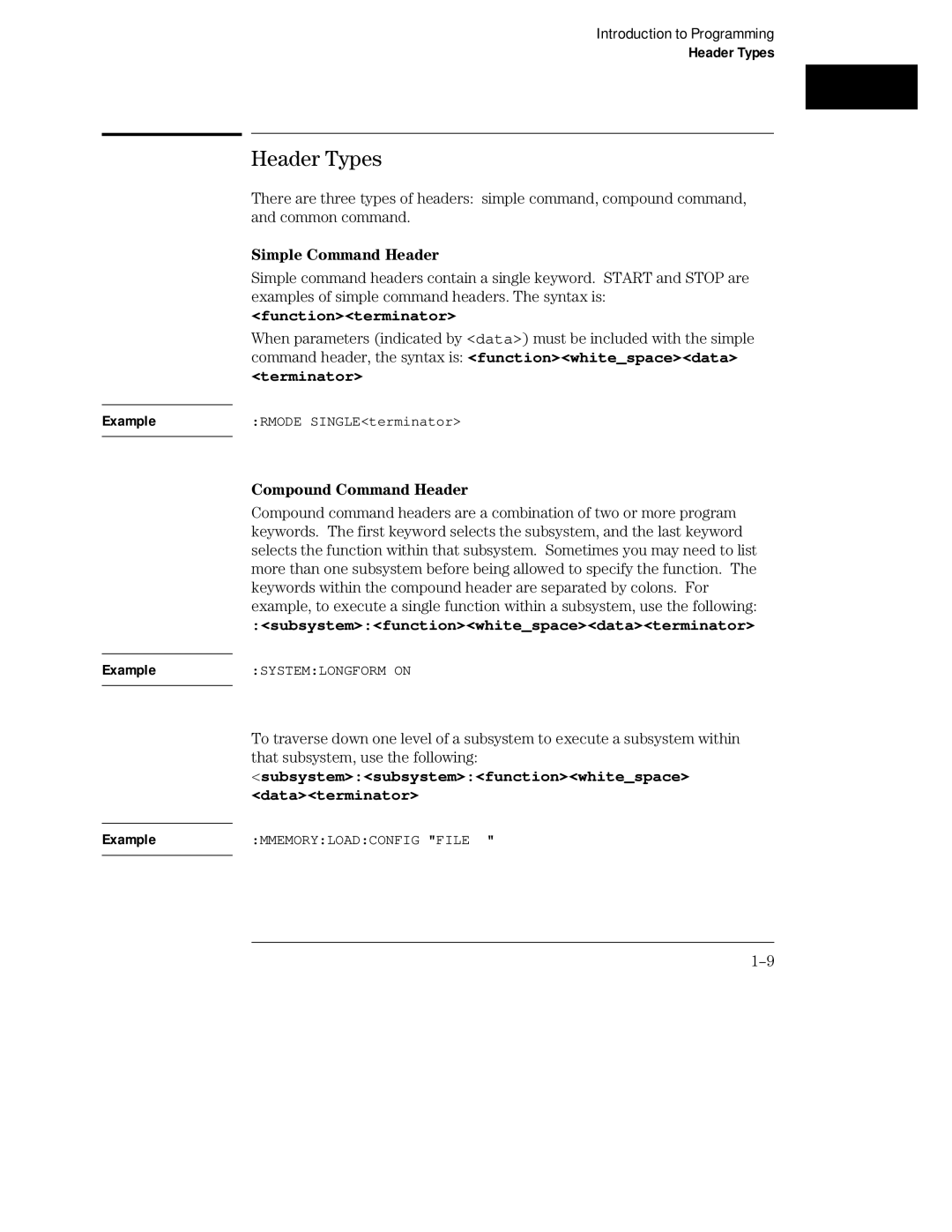 HP Sander 16500C manual Header Types, Simple Command Header, Compound Command Header 