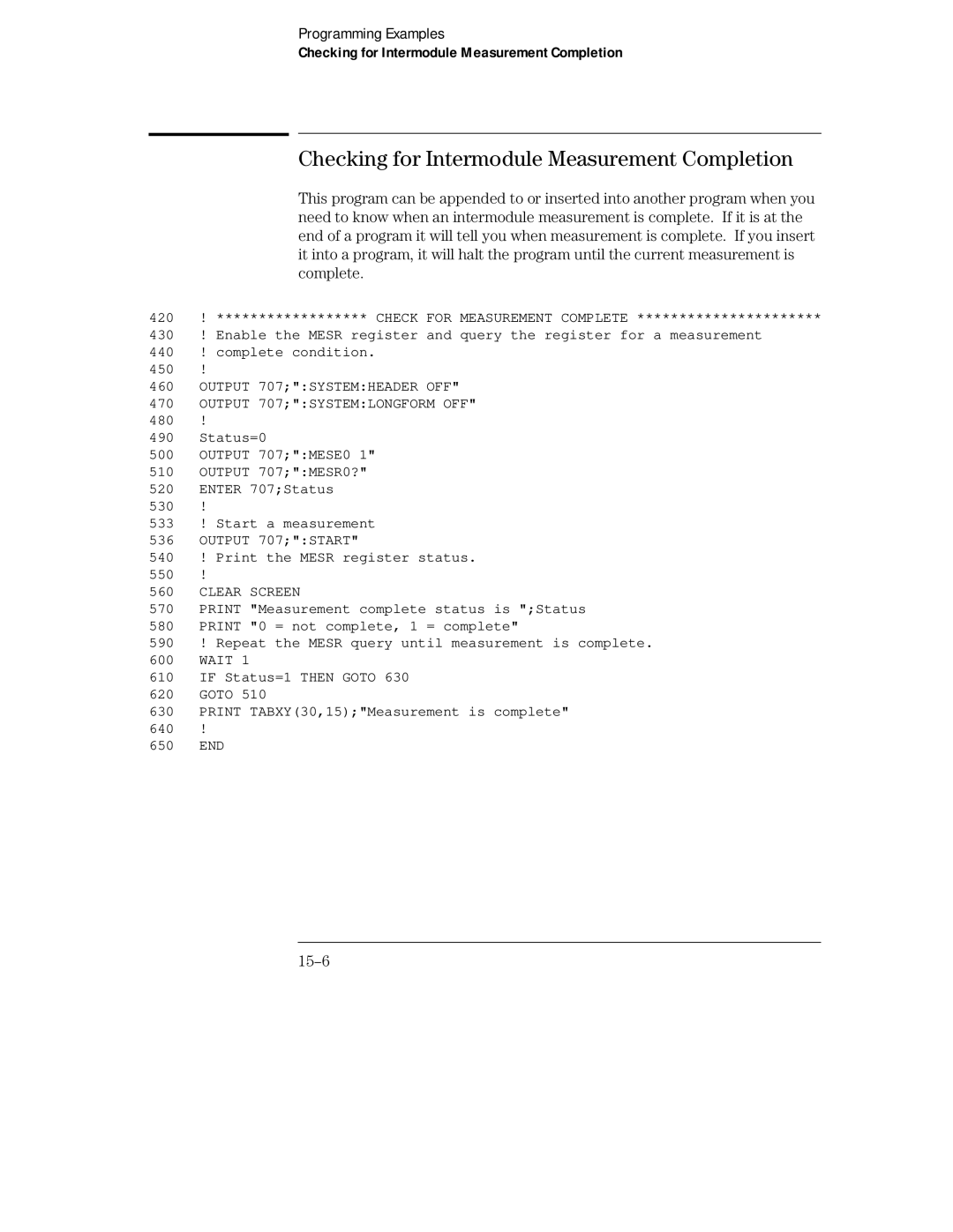 HP Sander 16500C manual Checking for Intermodule Measurement Completion, 15-6 