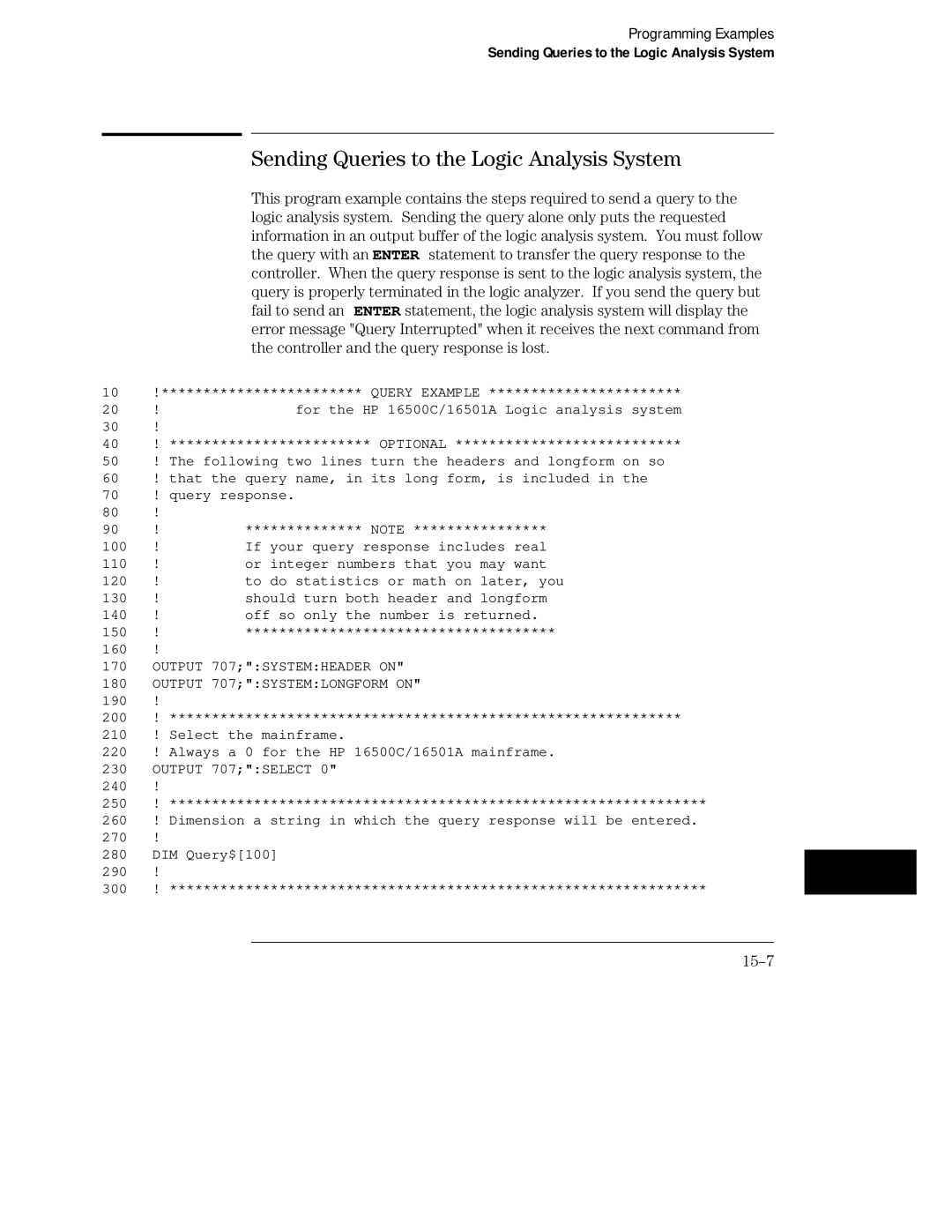 HP Sander 16500C manual Sending Queries to the Logic Analysis System, 15-7 