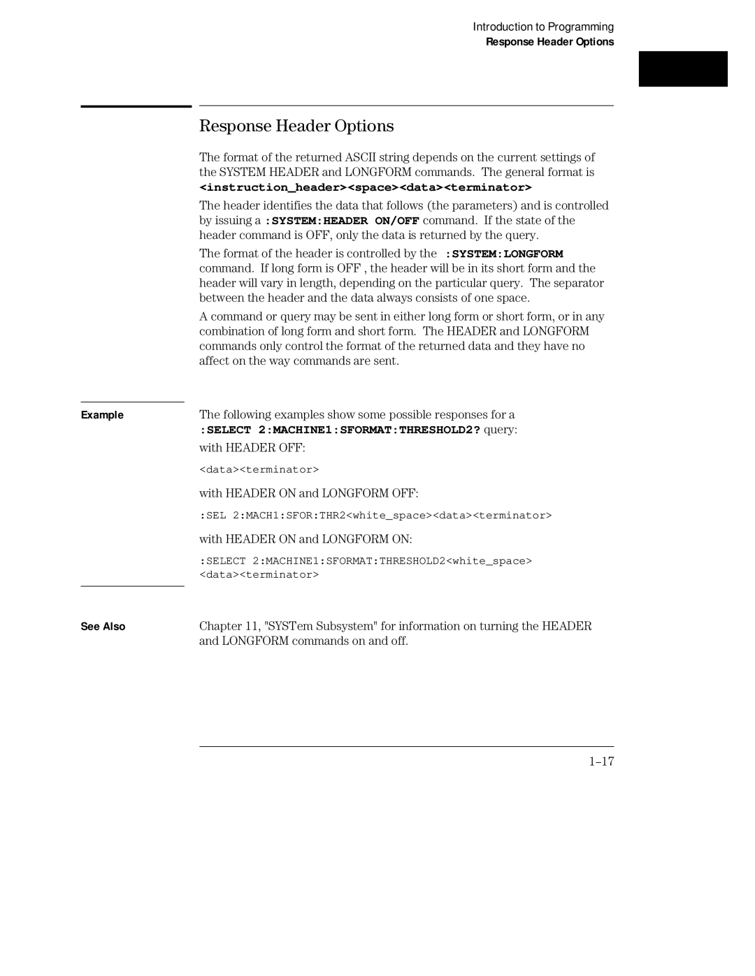 HP Sander 16500C Response Header Options, With Header OFF, With Header on and Longform OFF, With Header on and Longform on 