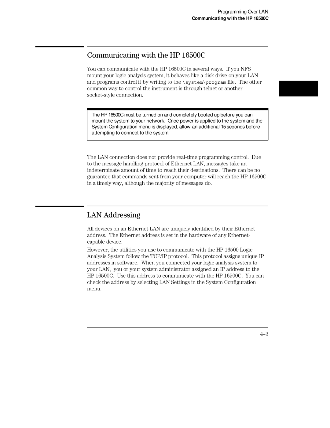 HP Sander 16500C manual Communicating with the HP 16500C, LAN Addressing 