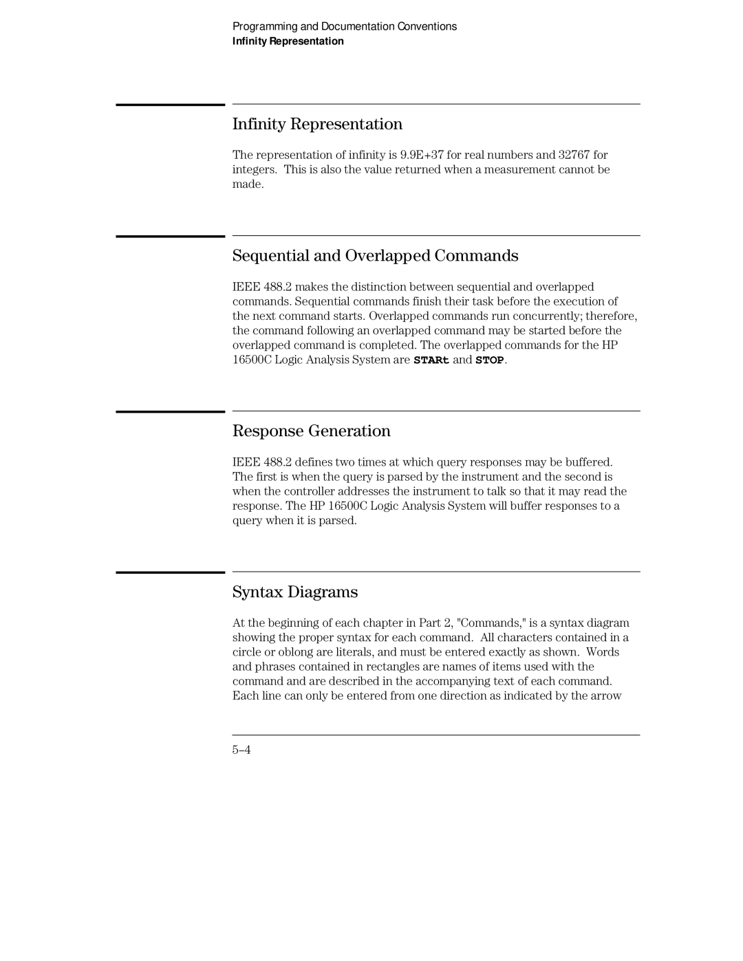 HP Sander 16500C manual Infinity Representation, Sequential and Overlapped Commands, Response Generation, Syntax Diagrams 