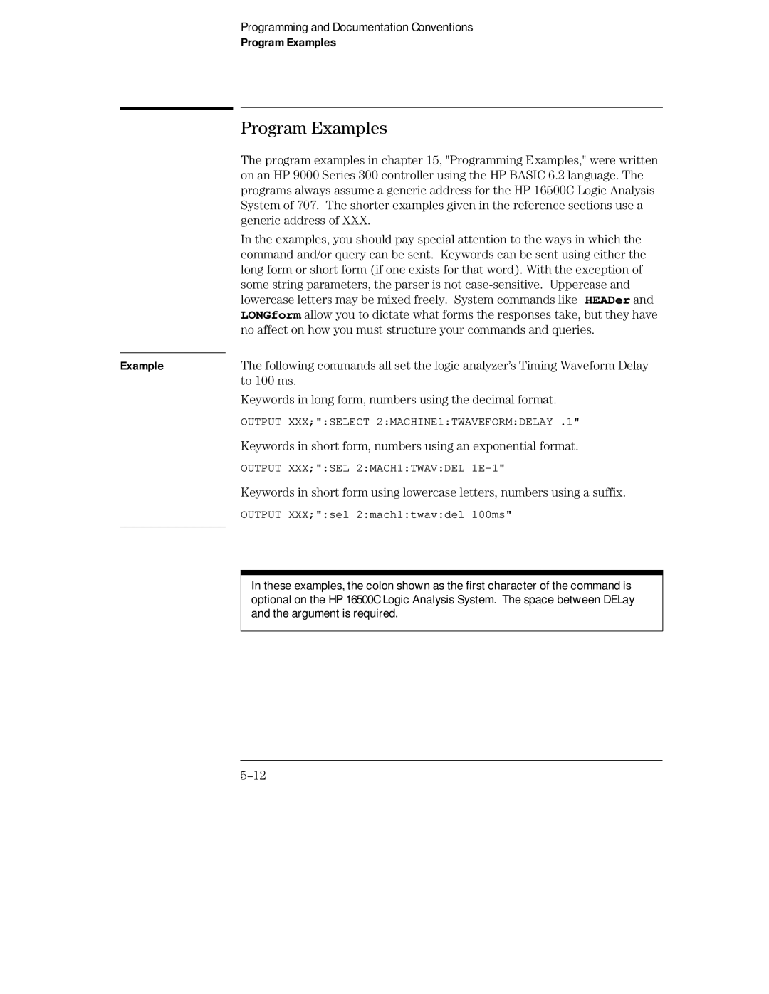 HP Sander 16500C manual Program Examples, Keywords in short form, numbers using an exponential format 