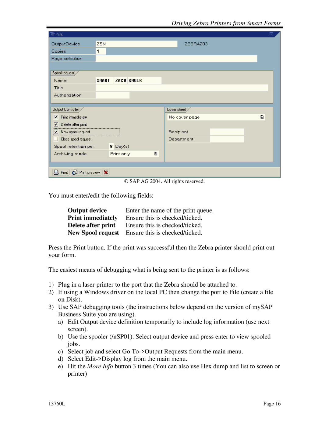 HP SAP Smart Forms and Zeberea Print manual Driving Zebra Printers from Smart Forms 