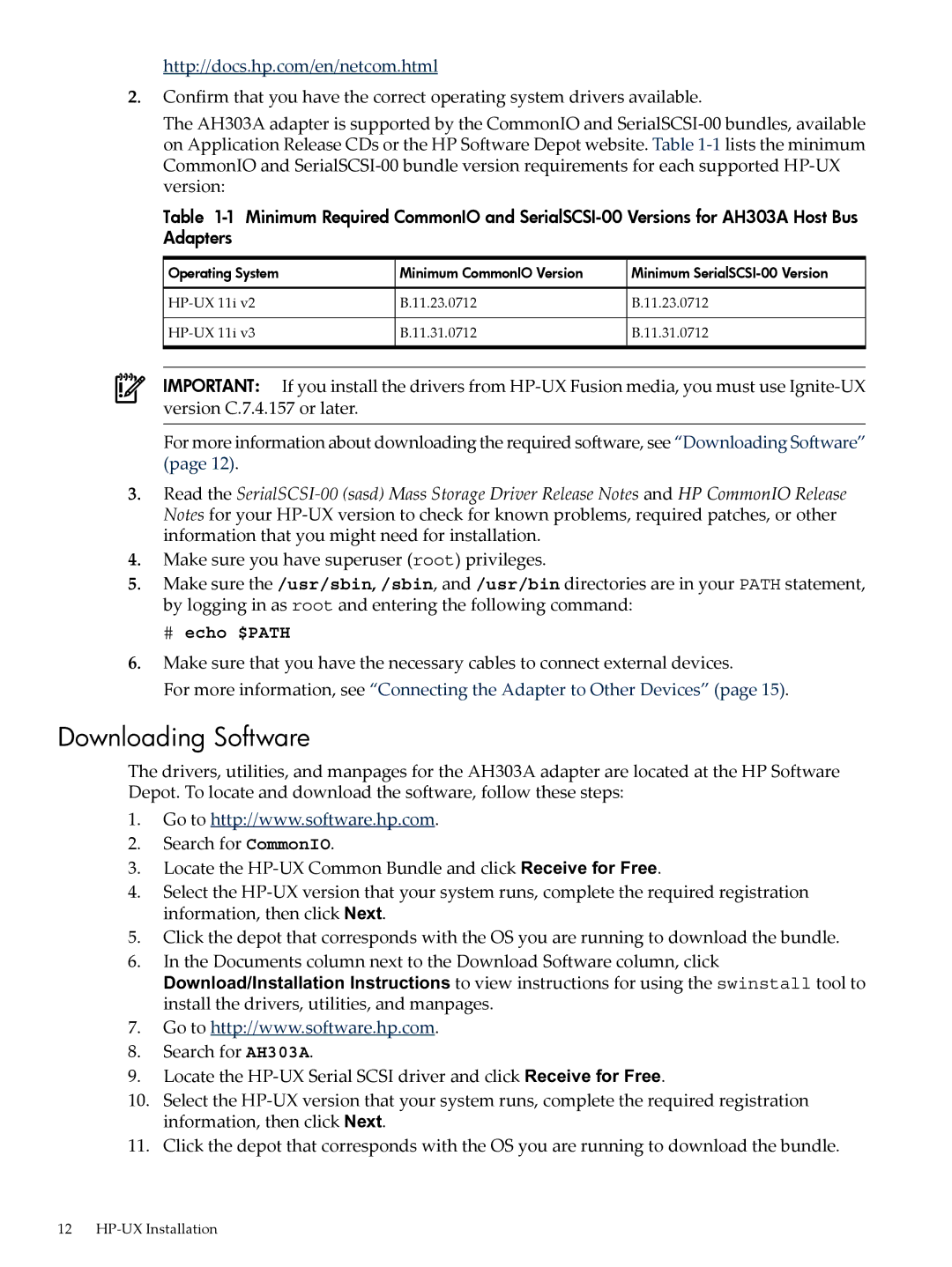 HP SAS Host Bus Adapters manual Downloading Software, # echo $PATH 