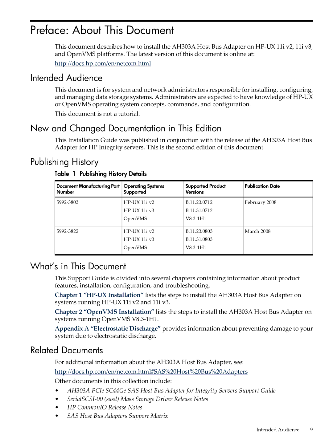 HP SAS Host Bus Adapters manual Preface About This Document 