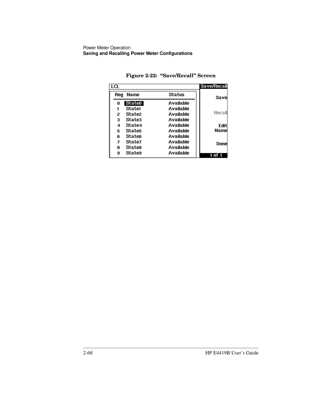 HP Saw E4419B manual Save/Recall Screen 