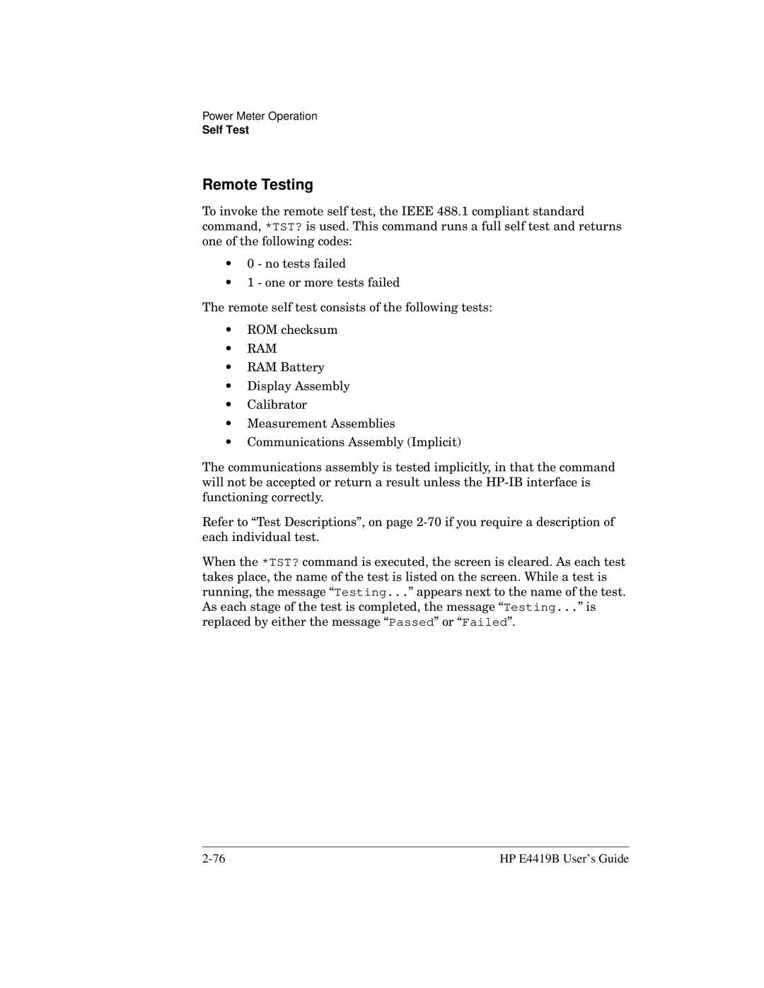 HP Saw E4419B manual Remote Testing 