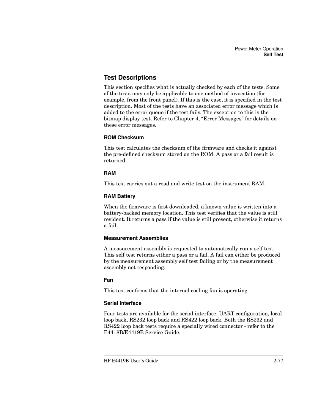 HP Saw E4419B manual Test Descriptions 