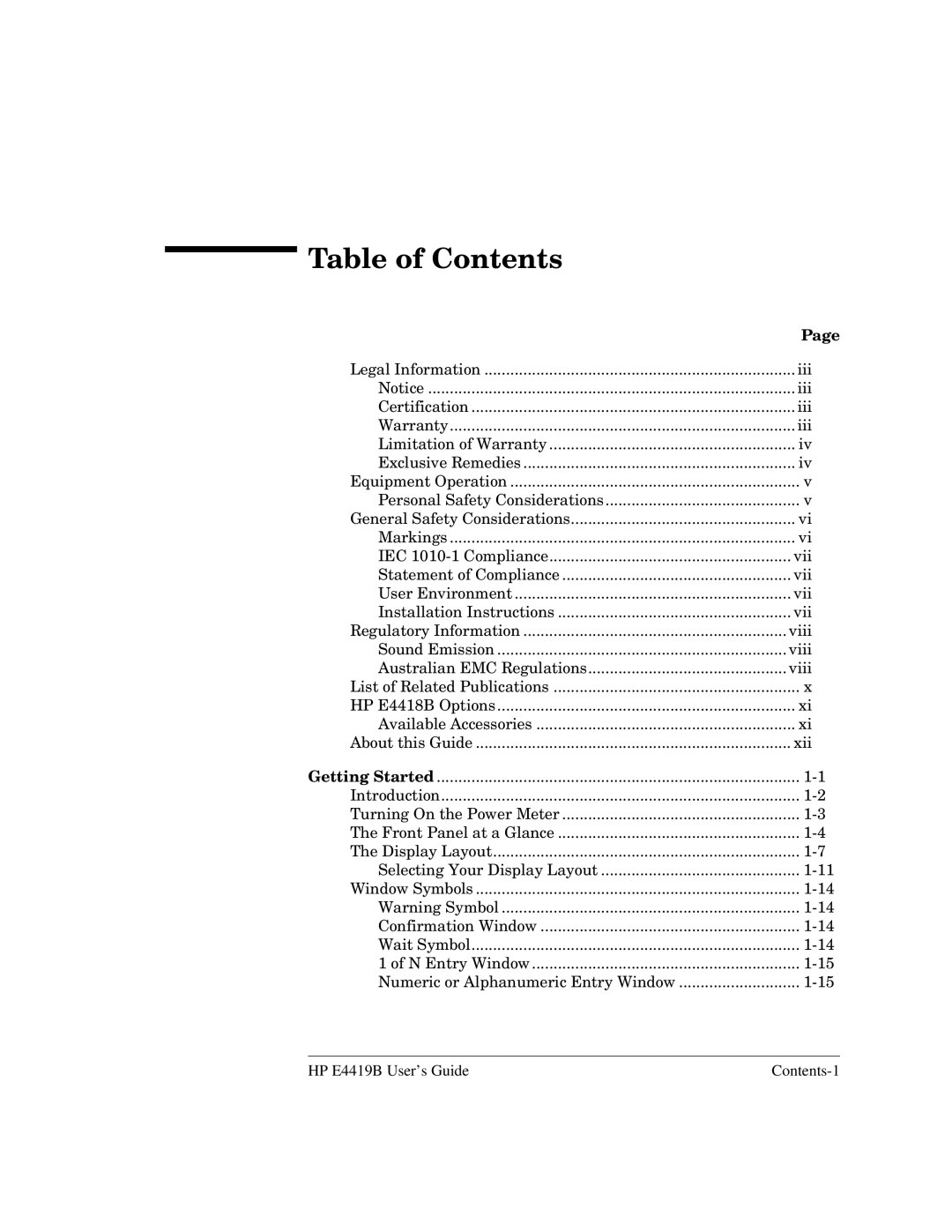 HP Saw E4419B manual Table of Contents 