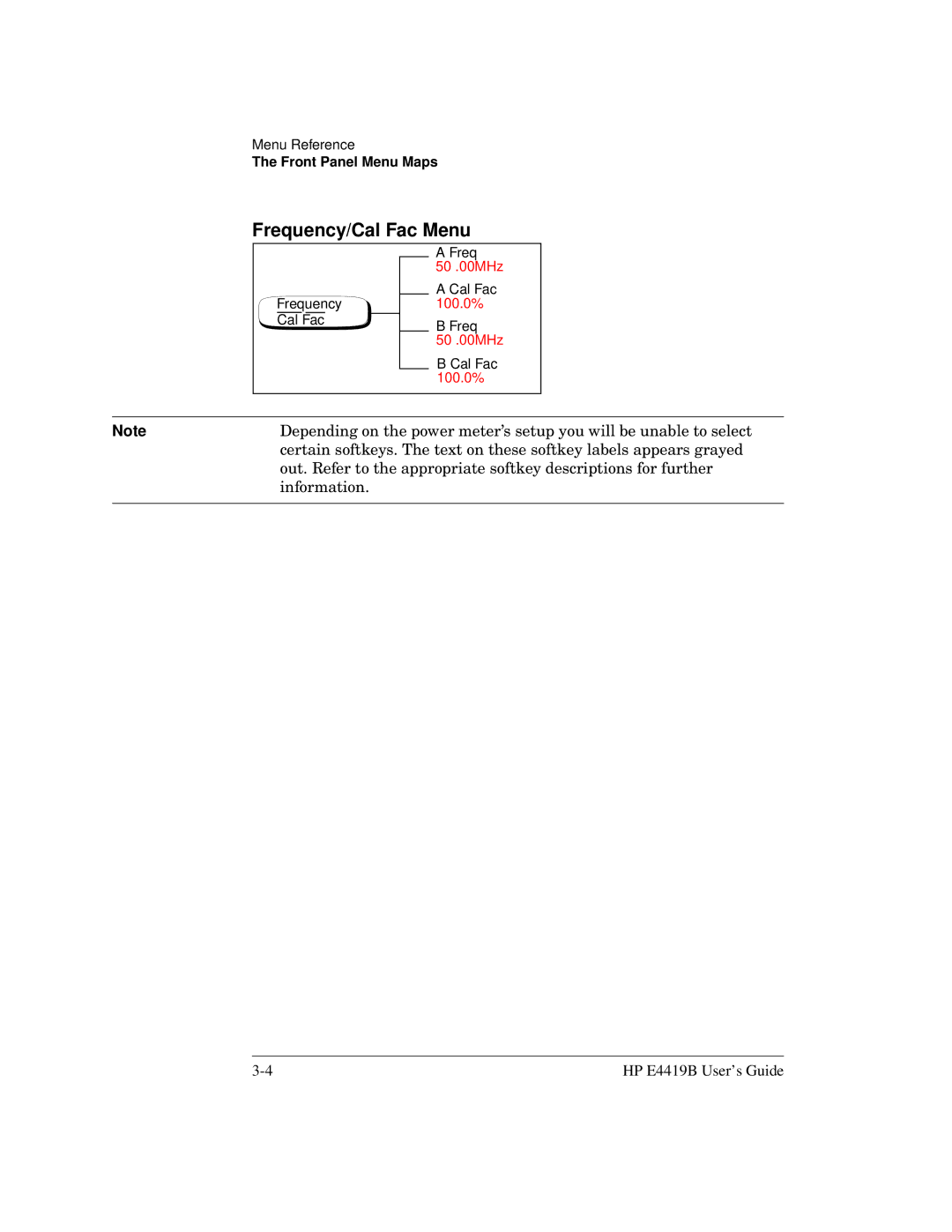 HP Saw E4419B manual Frequency/Cal Fac Menu 