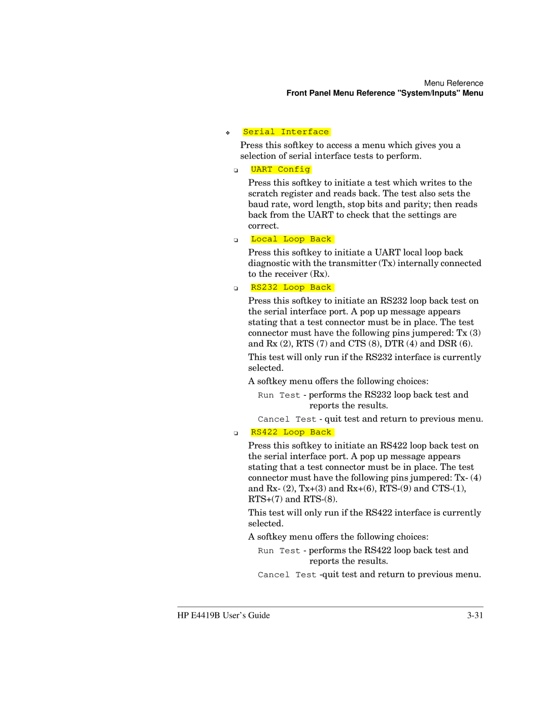 HP Saw E4419B manual Serial Interface 