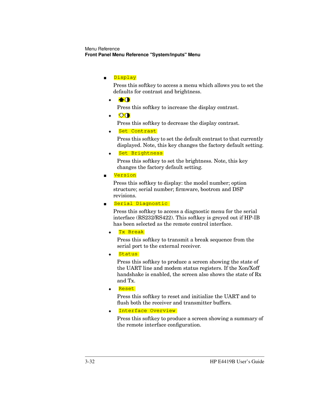 HP Saw E4419B manual Set Contrast 