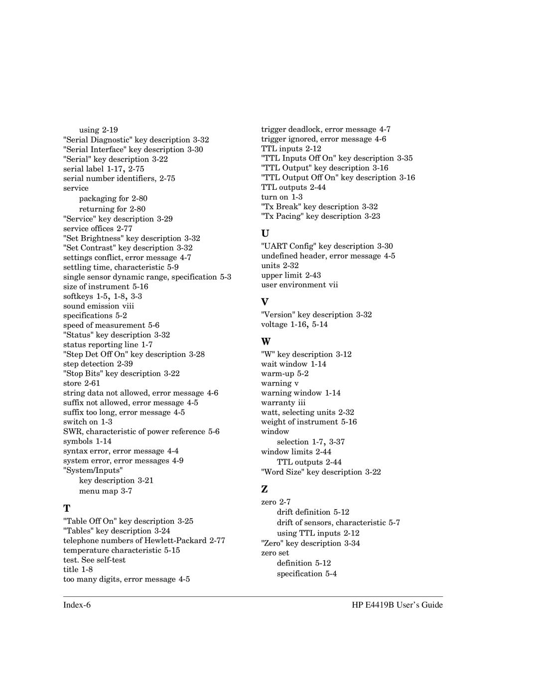 HP Saw E4419B manual Index-6 HP E4419B User’s Guide 