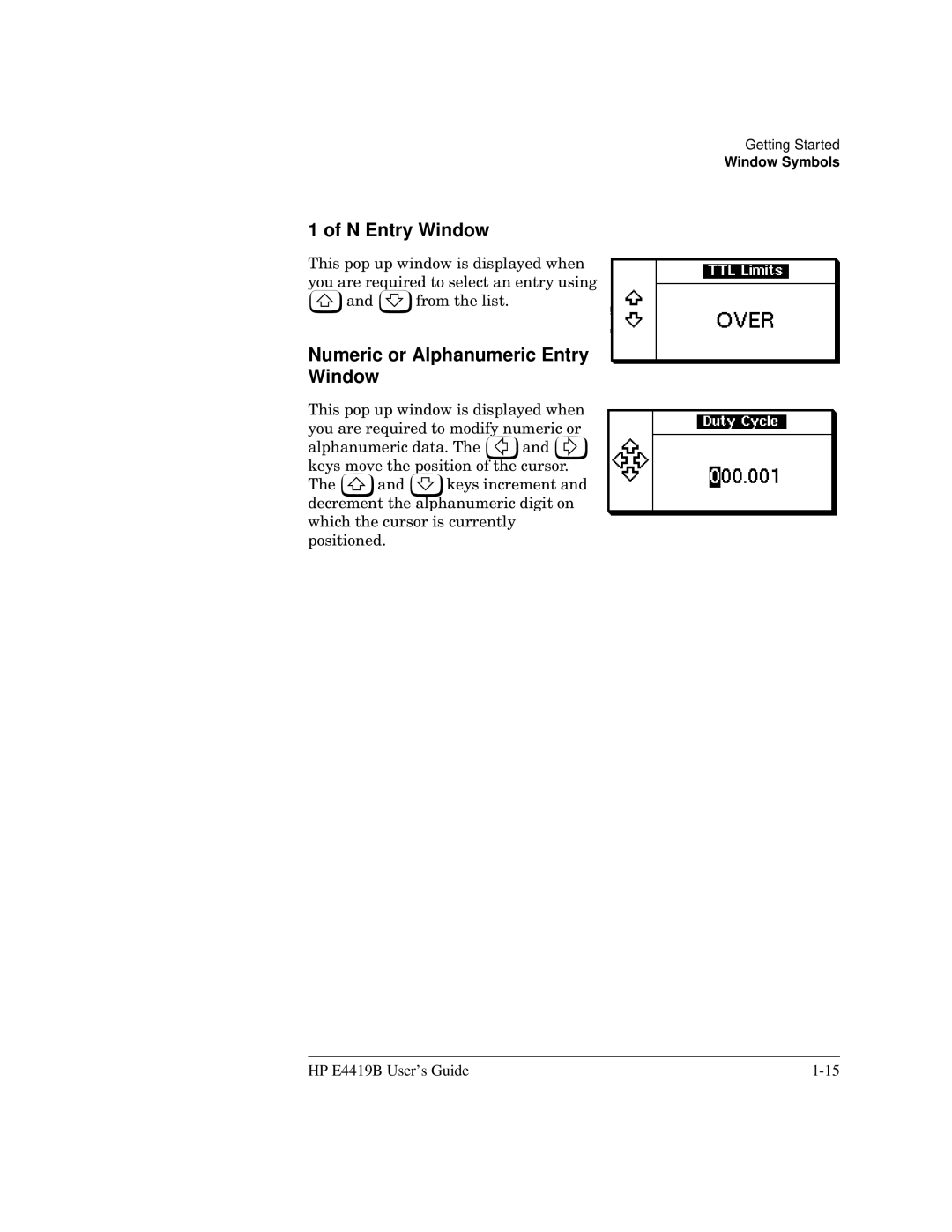 HP Saw E4419B manual N Entry Window, Numeric or Alphanumeric Entry Window 