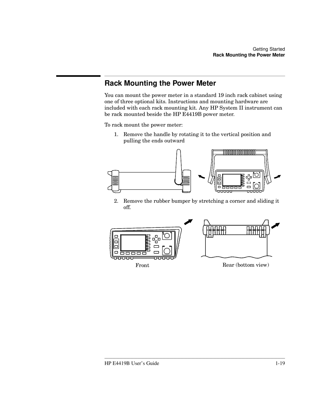 HP Saw E4419B manual Rack Mounting the Power Meter 