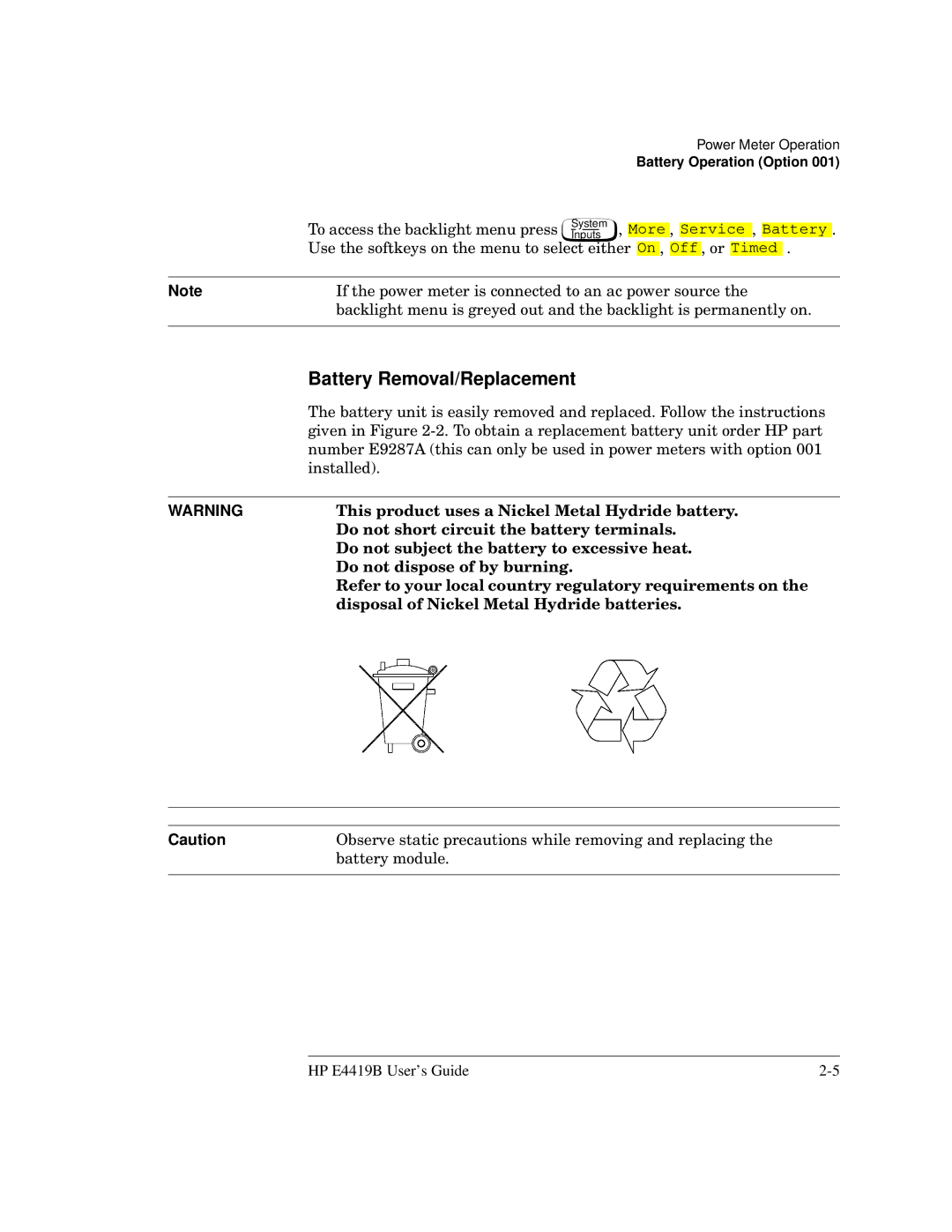 HP Saw E4419B manual Battery Removal/Replacement 