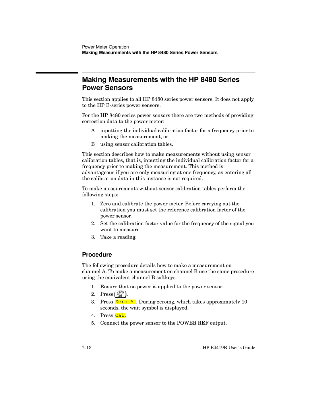 HP Saw E4419B manual Making Measurements with the HP 8480 Series Power Sensors 