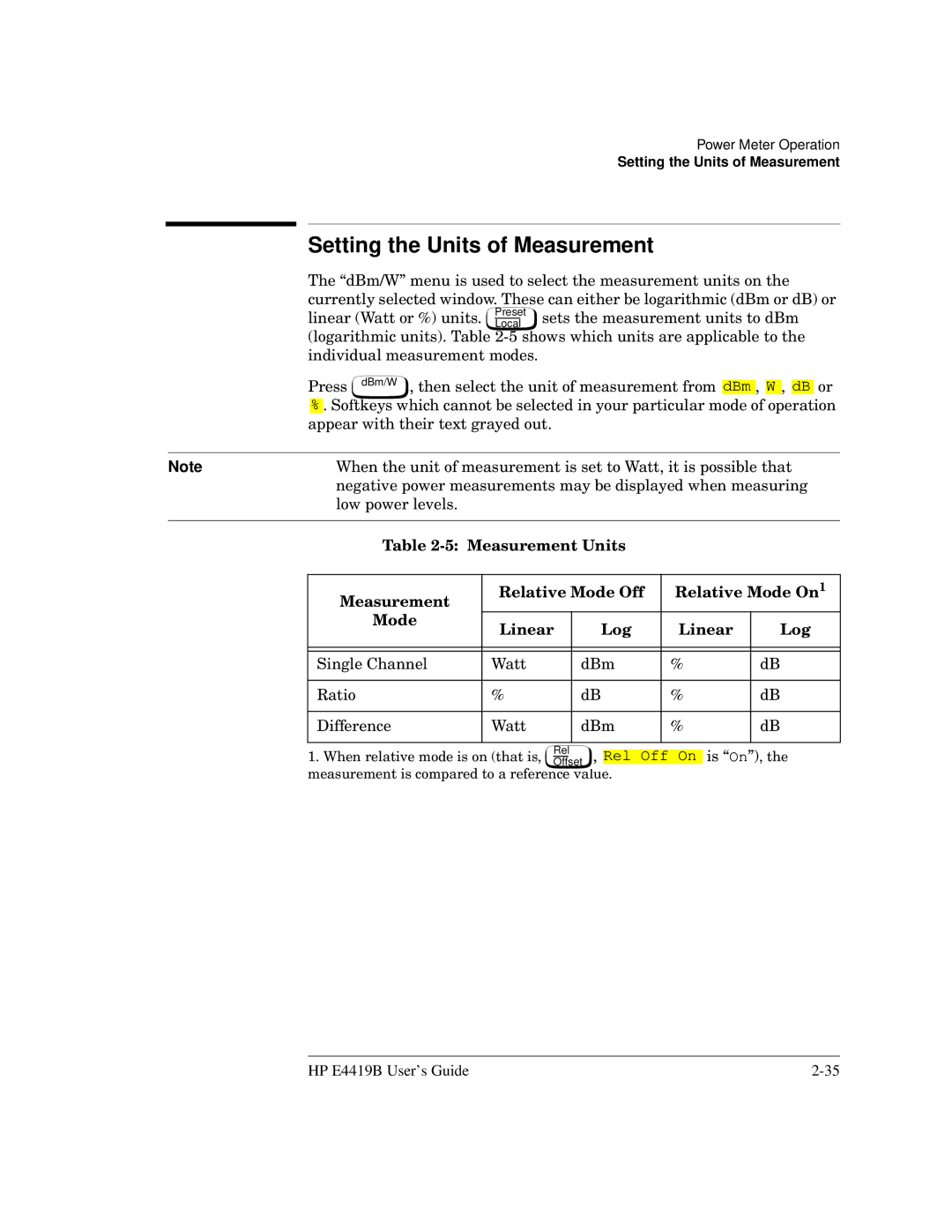 HP Saw E4419B manual Setting the Units of Measurement 