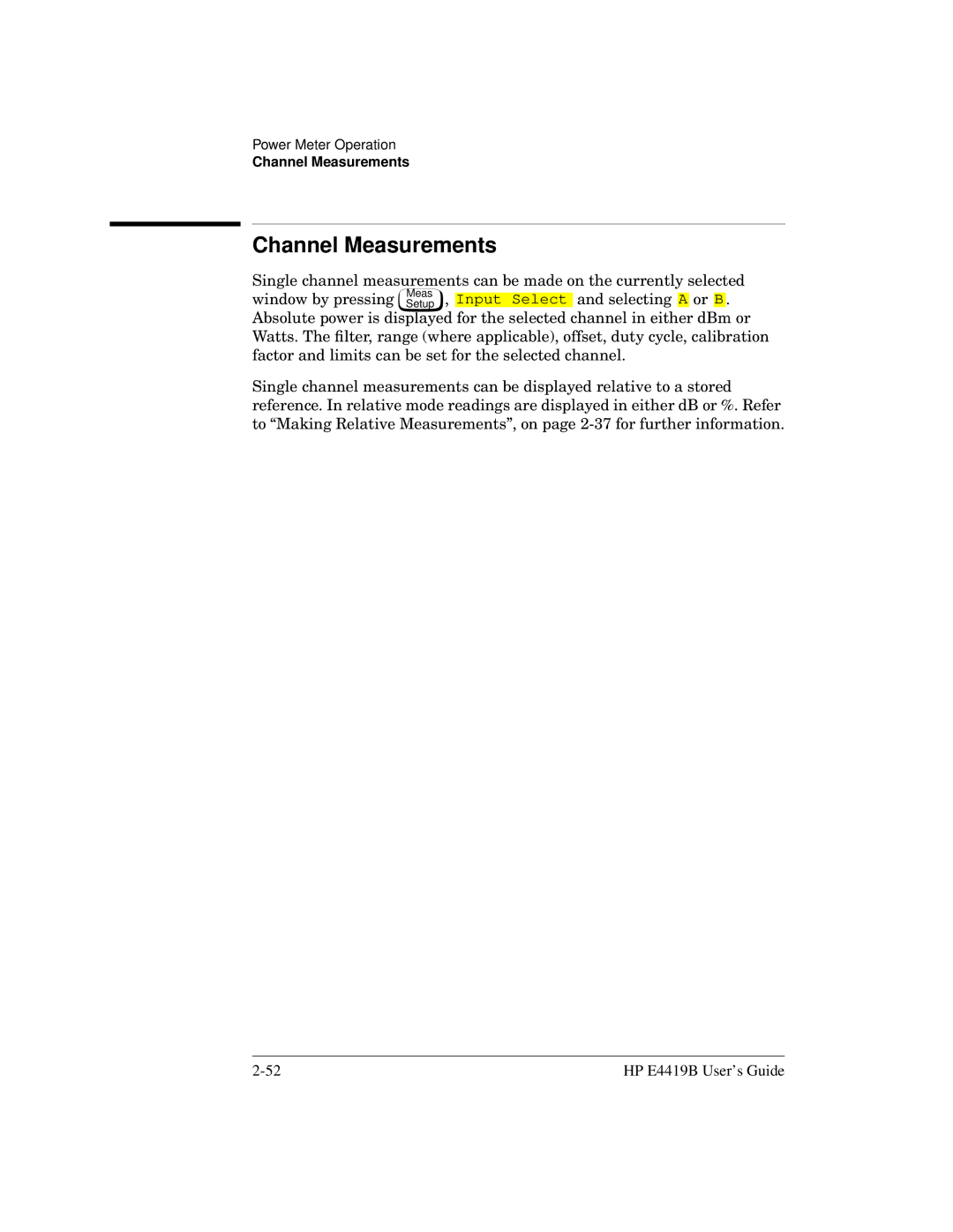 HP Saw E4419B manual Channel Measurements 