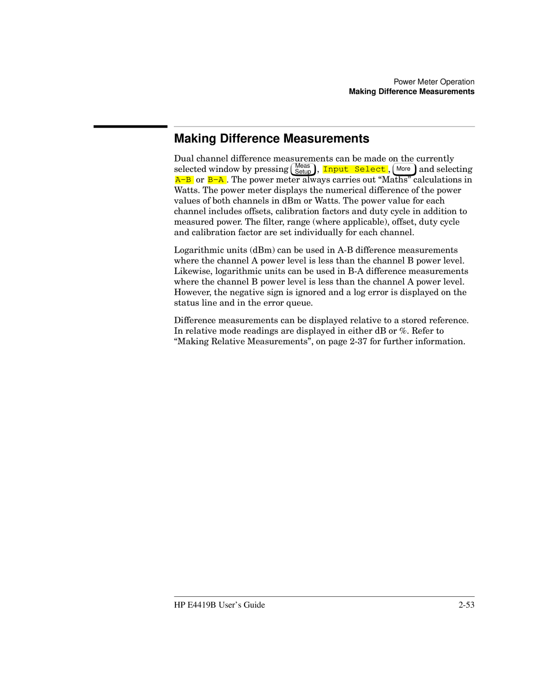 HP Saw E4419B manual Making Difference Measurements 