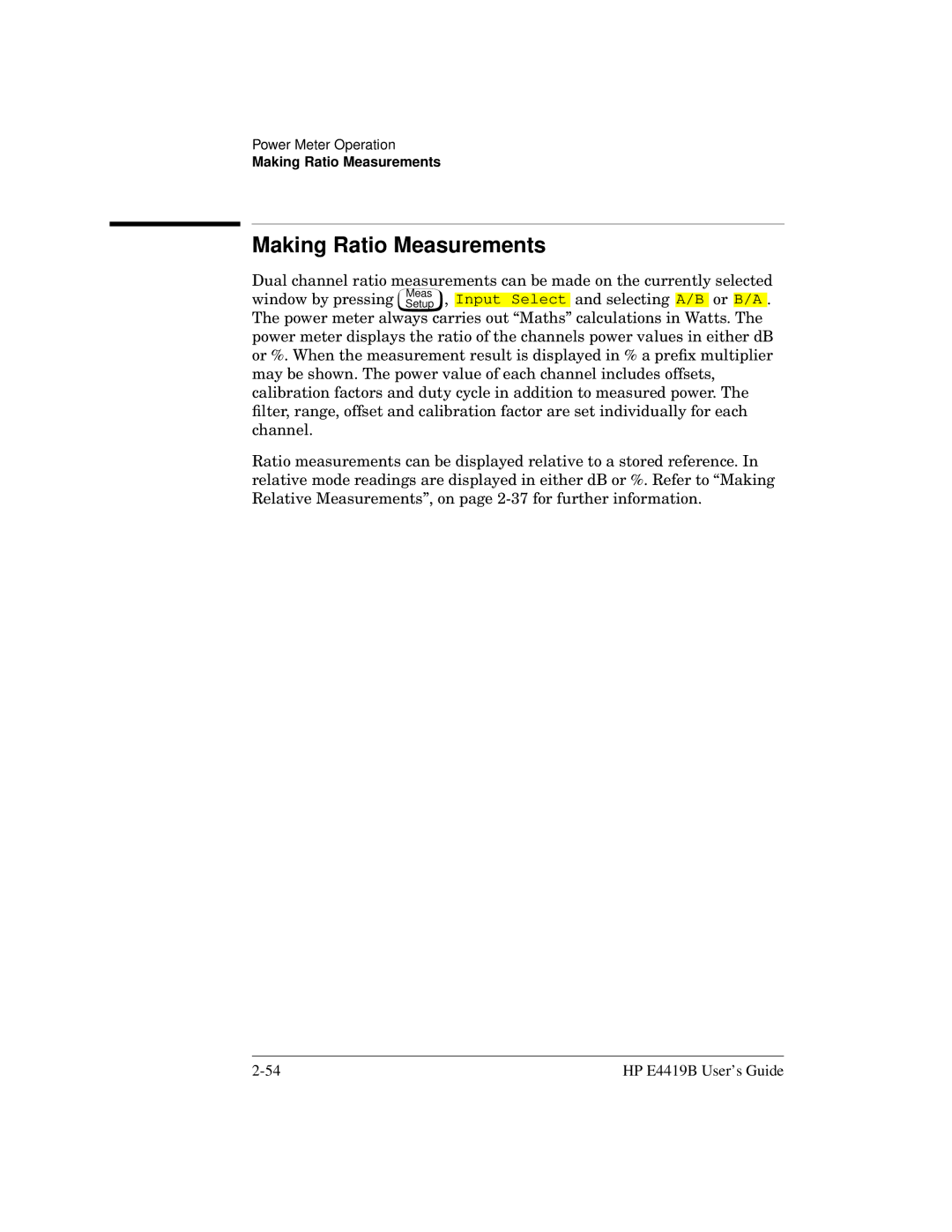 HP Saw E4419B manual Making Ratio Measurements 