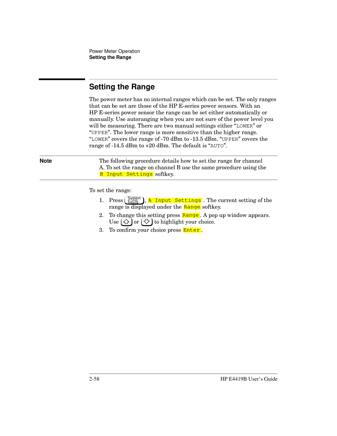 HP Saw E4419B manual Setting the Range 