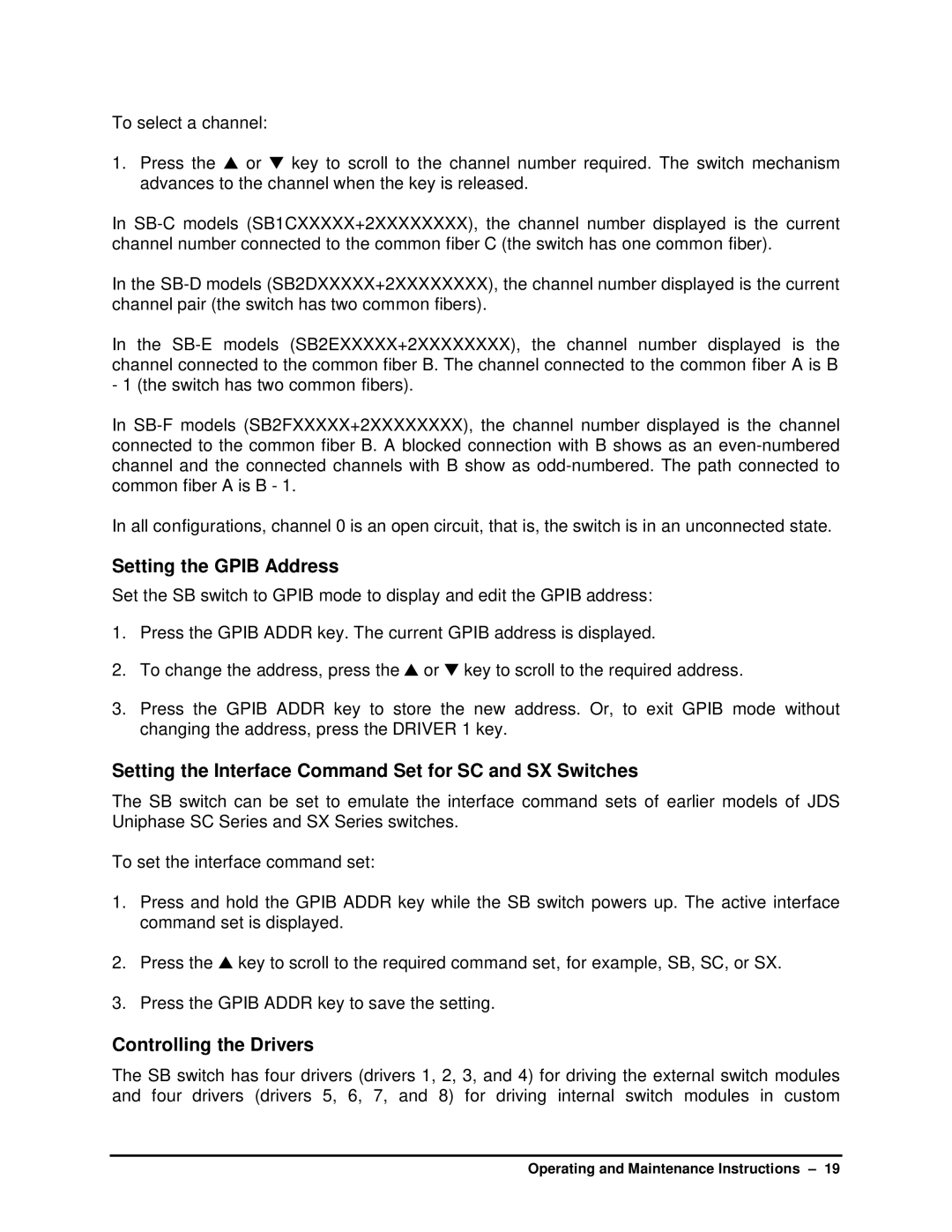 HP SB manual Setting the Gpib Address, Setting the Interface Command Set for SC and SX Switches, Controlling the Drivers 