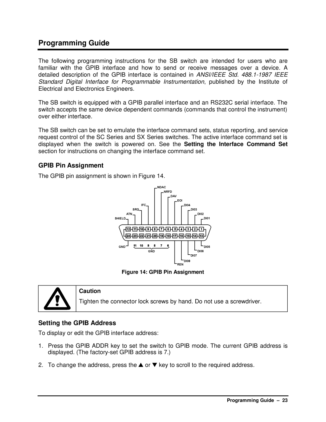 HP SB manual Programming Guide, Gpib Pin Assignment 