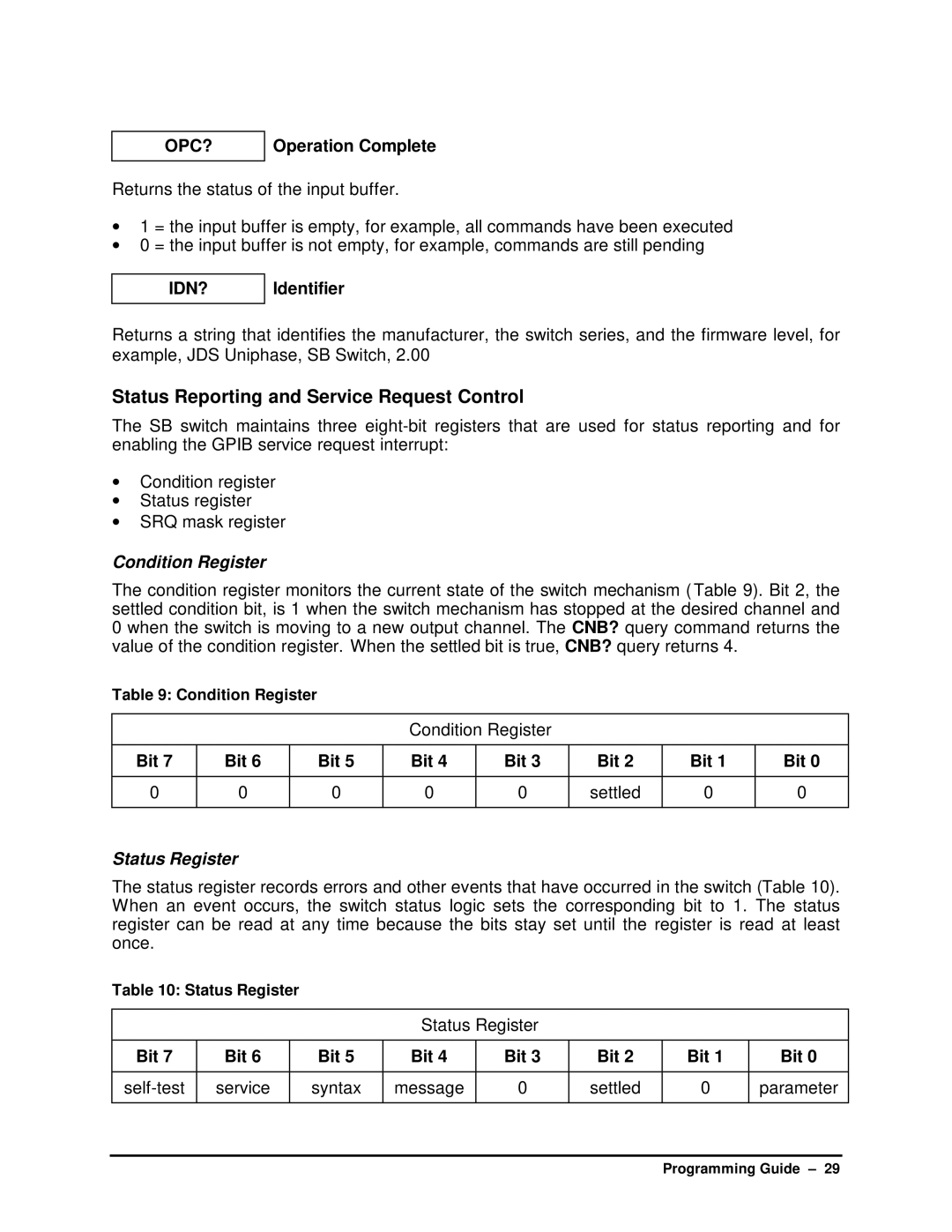 HP SB manual Status Reporting and Service Request Control, Condition Register, Status Register 