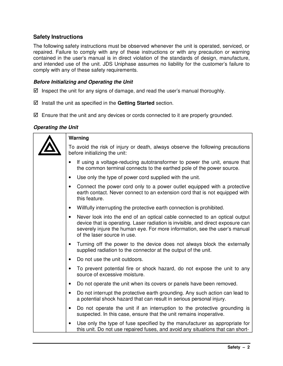 HP SB manual Safety Instructions, Before Initializing and Operating the Unit 