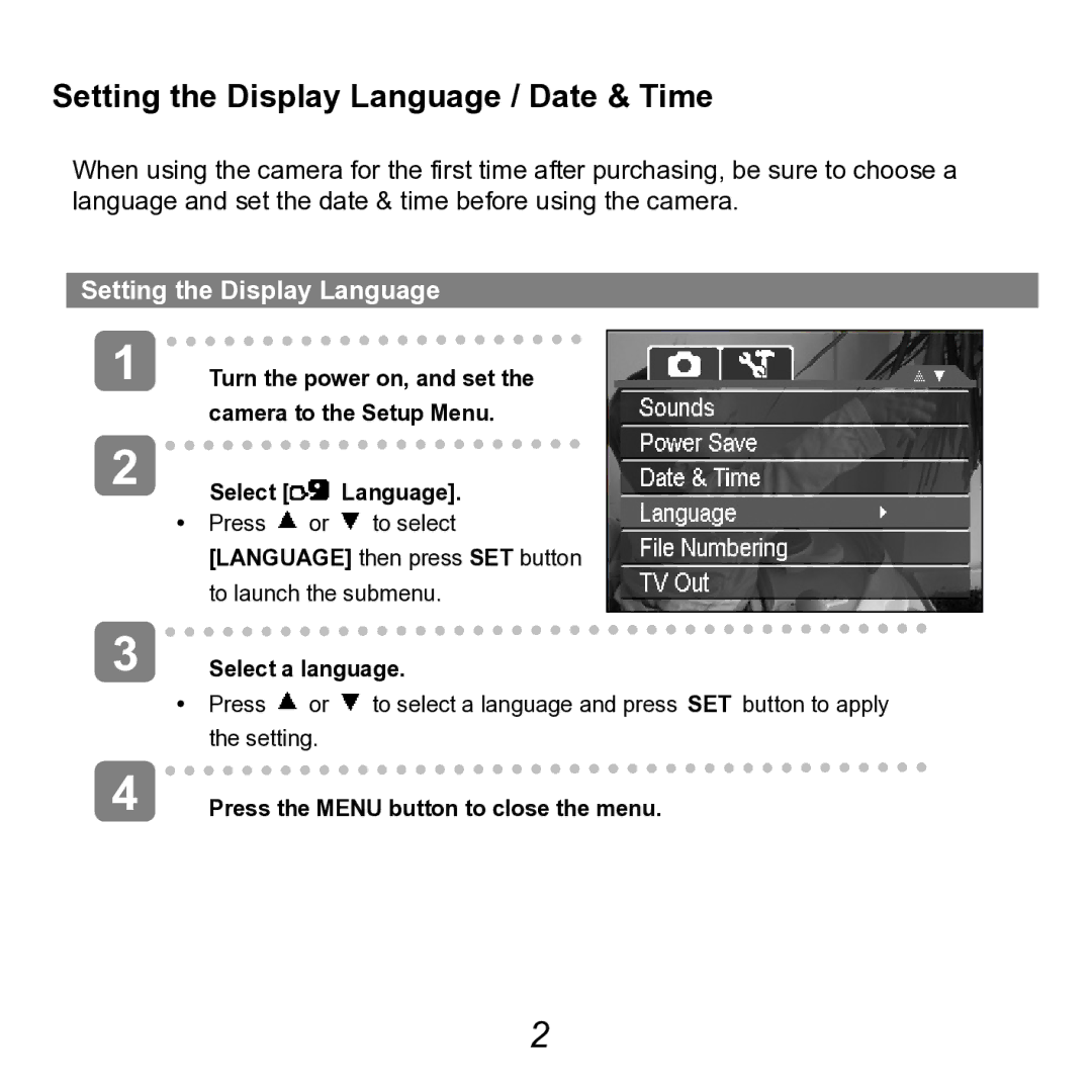 HP SB360 manual Setting the Display Language / Date & Time 