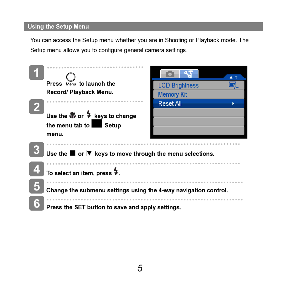 HP SB360 manual Using the Setup Menu 