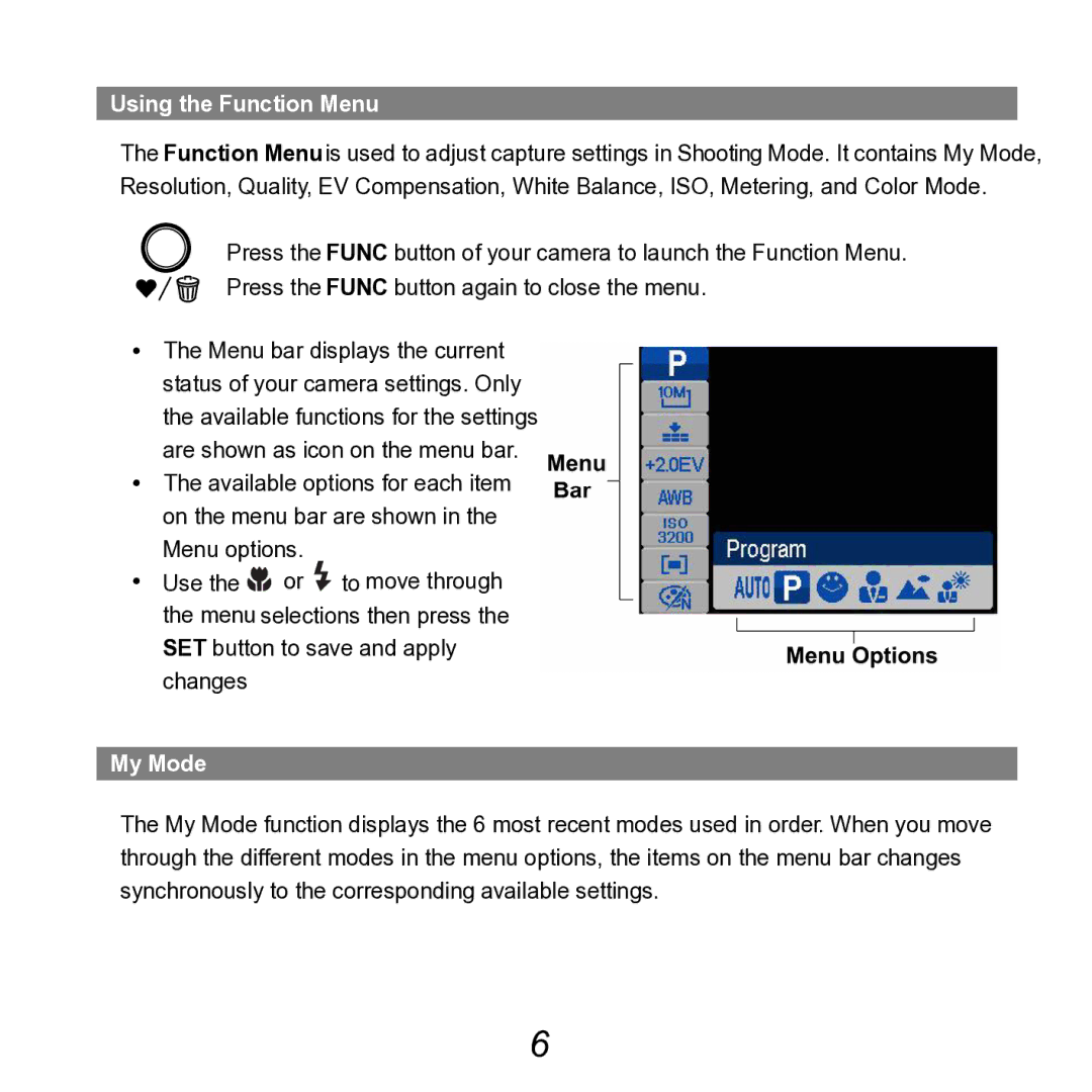 HP SB360 manual Using the Function Menu, My Mode 